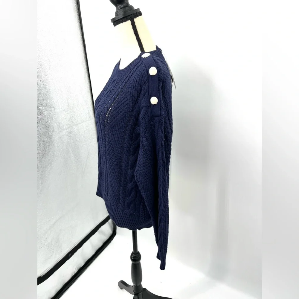 Ralph Lauren Black Label Aran-Knit ‘Refined Navy’ Cotton Sweater Woman’s XLarge - Picture 6 of 9